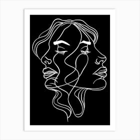 Abstract Women Faces In Line Black And White 2 Art Print