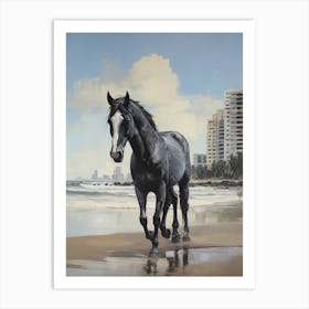 A Horse Oil Painting In Panema Beach, Brazil, Portrait 2 Art Print