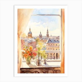 Window View Of Helsinki Finland In Autumn Fall, Watercolour 1 Art Print