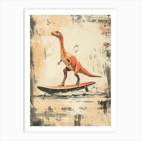 Vintage  Gallimimus Dinosaur On A Surf Board Art Print