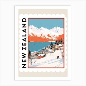 Retro Winter Stamp Poster Queenstown New Zealand 1 Art Print