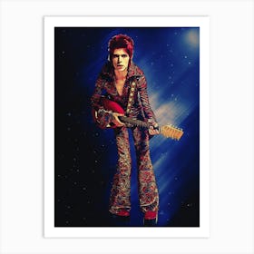 Superstars Of David Bowie In Red Style With The Guitar Art Print