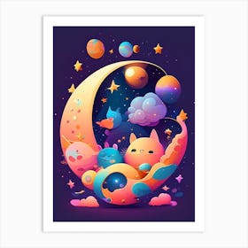 Cosmic Kawaii Kids Space Art Print