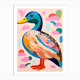 Pink Scandi Mallard Duck 3 Art Print