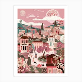 Athens illustration in pink Art Print