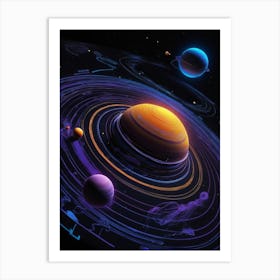 Default Neon Black Light Sgraffito Solar System 3d Illustratio 1 (3) Art Print