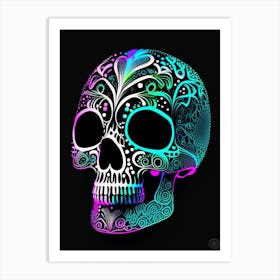 Skull With Neon Accents Doodle Art Print