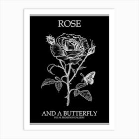 Butterfly Rose Line Drawing 4 Poster Inverted Art Print