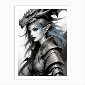 Dragonborn Black And White Painting (16) Art Print