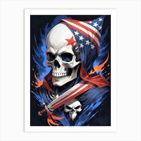 American Flag Floral Face Evil Death Skull (24) Art Print