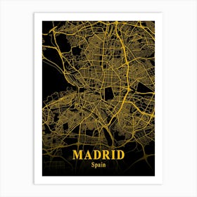 Madrid Gold City Map 1 Art Print