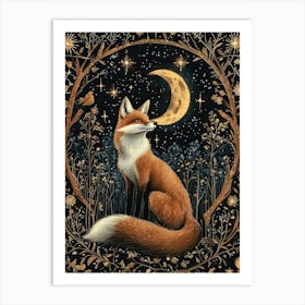 William Morris Night Fox Moon Botanical Pint Museum Poster Morris Exhibition Poster Painting Fox  Full Art Print