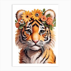 Baby Tiger Flower Crown Bowties Woodland Animal Nursery Decor (14) Art Print