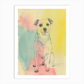 Pastel Dog Blue Yellow Pink Watercolour Line Illustration Art Print