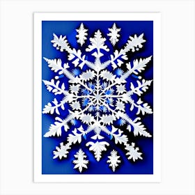 Intricate, Snowflakes, Blue & White Illustration 4 Art Print