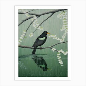 Ohara Koson Inspired Bird Painting Blackbird 2 Art Print