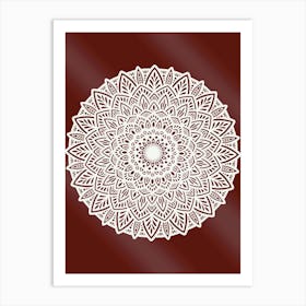 WA240002 - Elegant White Mandala on Maroon Background - Intricate Bohemian Art Art Print