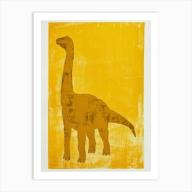 Mustard Linocut Dinosaur Silhouette 1 Art Print