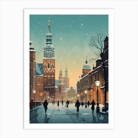 Winter Travel Night Illustration Krakow Poland 2 Art Print