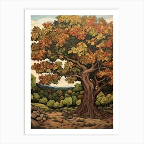 English Walnut Vintage Autumn Tree Print  Art Print