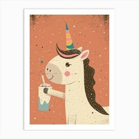 Unicorn Drinking A Rainbow Sprinkles Milkshake Uted Pastels 1 Art Print