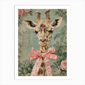 Giraffe With Bow Kitsch Collage 2 Art Print