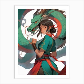 Chinese Girl With Dragon 3 Art Print