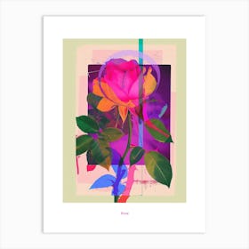 Rose 6 Neon Flower Collage Poster Art Print