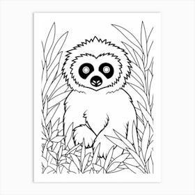 Line Art Jungle Animal Bornean Gibbon 1 Art Print