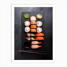 Sushi — Food kitchen poster/blackboard, photo art 1 Art Print