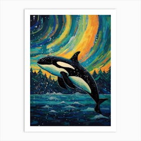 Orca Whale Moonlight Swirls 2 Art Print