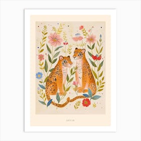 Folksy Floral Animal Drawing Jaguar 5 Poster Art Print