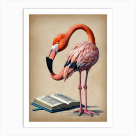 Flamingo Reading Book Art Print