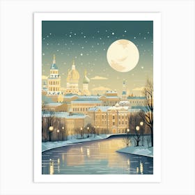 Winter Travel Night Illustration St Petersburg Russia 1 Art Print