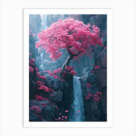 Pink Tree In A Waterfall Art Print