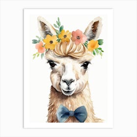 Baby Alpaca Wall Art Print With Floral Crown And Bowties Bedroom Decor (1) Art Print