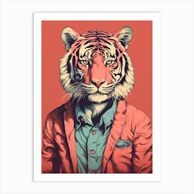Tiger Illustrations Wearing A Red Jacket 4 Art Print