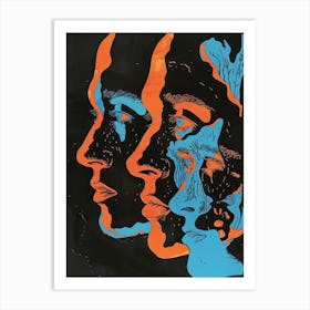 Three Faces In Blue And Orange Art Print