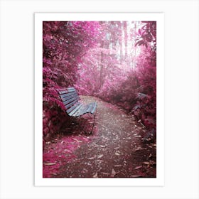 Pink Bench In The Forest Art Print