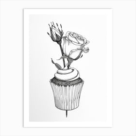 English Rose Cupcake Line Drawing 3 Art Print