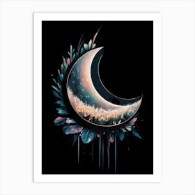 Moon And Flowers 9 Art Print