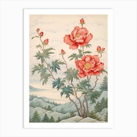 Botan Peony 1 Japanese Botanical Illustration Art Print