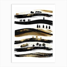 Black And Gold Brush Strokes 19 Art Print