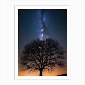 Tree In The Night Sky and dawn Art Print