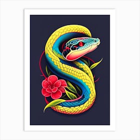 Eastern Rat Snake Tattoo Style Art Print