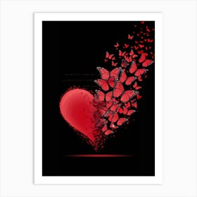 Red Heart With Butterflies Art Print