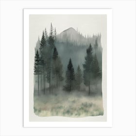 Foggy Forest, Watercolor Mountain Art Print