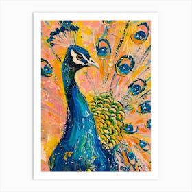 Peacock & Feathers Colourful Portrait 5 Art Print