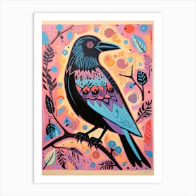 Pink Scandi Raven 1 Art Print