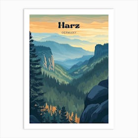 Harz Mountains Germany Ski Travel Art Illustration Art Print